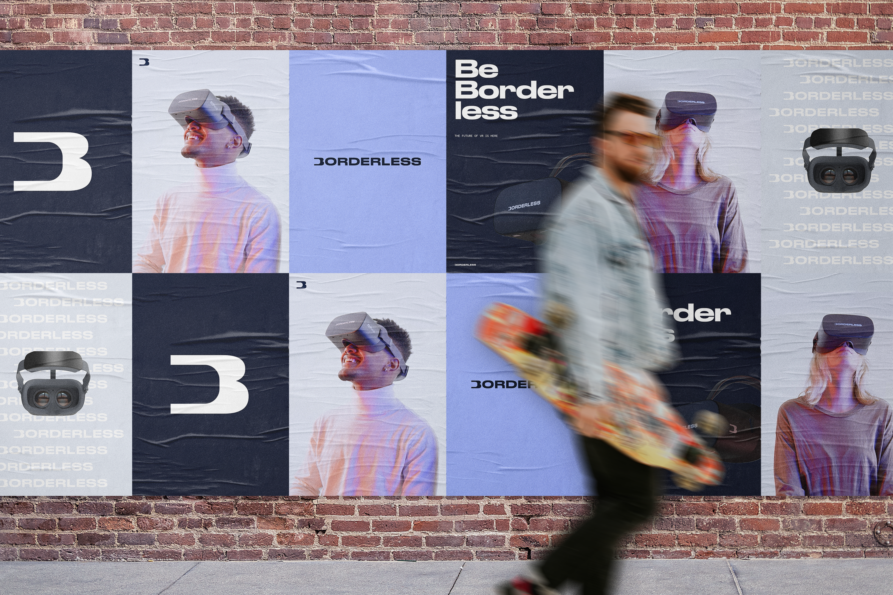 Posters of Borderless brand on brick wall
